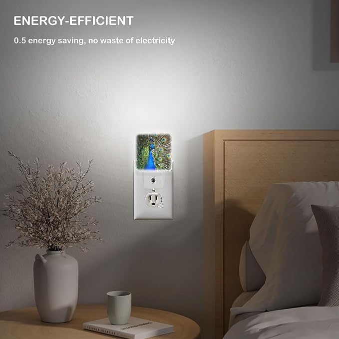 LED Night Light Lamp with Smart Sensor Dusk to Dawn Sensor,Australian Peacock Night Light Daylight White,0.5W Plug-into Wall for Adults,Bedroom,Bathroom,Hallway,Kitchen