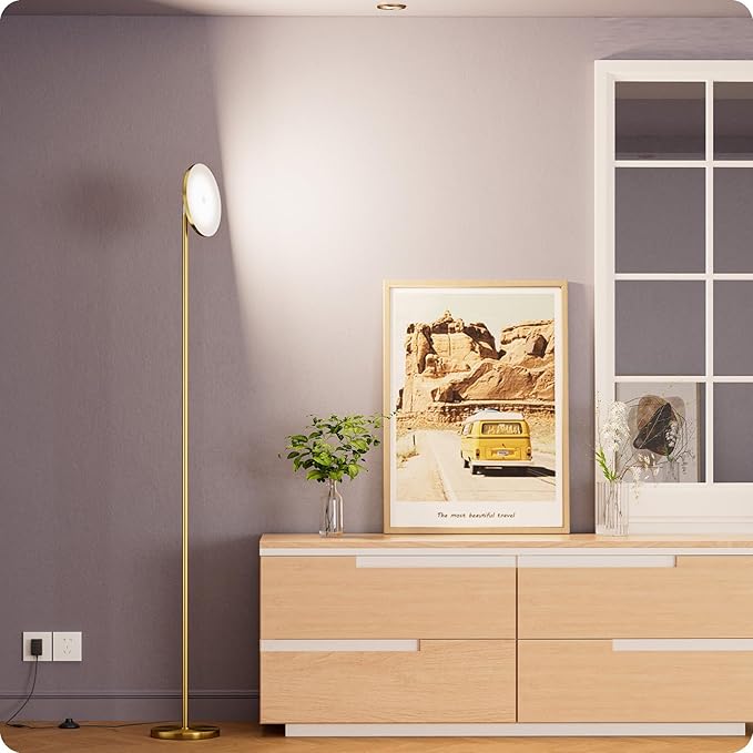 Dimmable Floor Lamp with Remote，Floor Lamps for Living Room Bedroom Office，Adjustable Brightness (10%-100%) and Color Temperature (3000k- 6000k)，Standing Lamp Tall Lamp with Foot Switch (Gold)