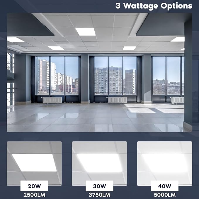 LUXRITE 2x2 FT LED Flat Panel Light, 5CCT Color Selectable 3000K 3500K 4000K 5000K 6500K, Wattage Selectable 20W/30W/40W, 5000 Lumens, LED Drop Ceiling Lights, 0-10V Dimmable, DLC & ETL (4 Pack)