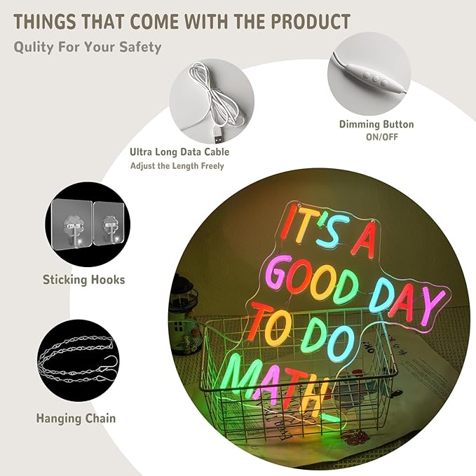 It's A Good Day To Do Math Neon Sign for Classroom Math Neon Light Colorful Letter Led Neon Signs Classroom LED Neon Lights for Kids Room Library Decoration