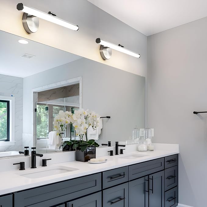 KAISITE Bathroom Light Fixture Over Mirror 22IN Brushed Nickel Vanity Lighting Fixture Dimmable LED Vanity Light Rotatable Modern Bathroom Light Bar 18W 3000K