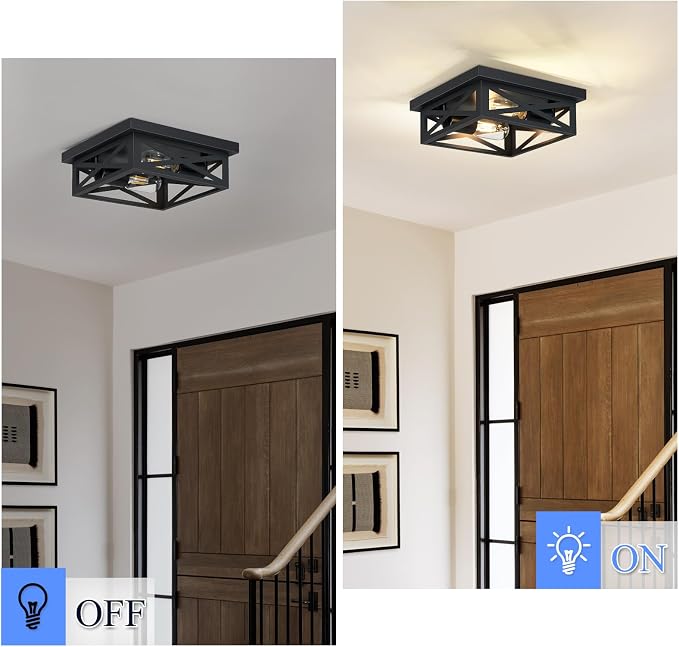 SKEJAO Black Flush Mount Ceiling Light Fixture,Square Hallway Light Fixtures Ceiling,Light Fixtures Ceiling Mount for Farmhouse,Kitchen,Hall,Bedroom,1 Pack