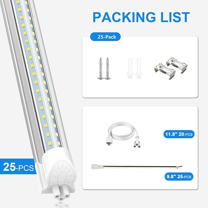 SHOPLED (25-Pack) 4FT LED Shop Light, 45W 6300LM 6000K V Shape | Linkable T8 LED Tube Lights Fixture, 4 Foot Shop Lights for Workshop, Garage, Warehouse, Basement, ETL Listed