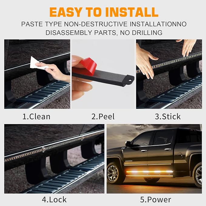 2PCS 70 inch Running Board Strobe Lights 864 LED Emergency Lights | Exterior Amber White Flashing Warning Hazard Caution Safety Light Strip for Tow Plow Trucks Construction Vehicles Pickup