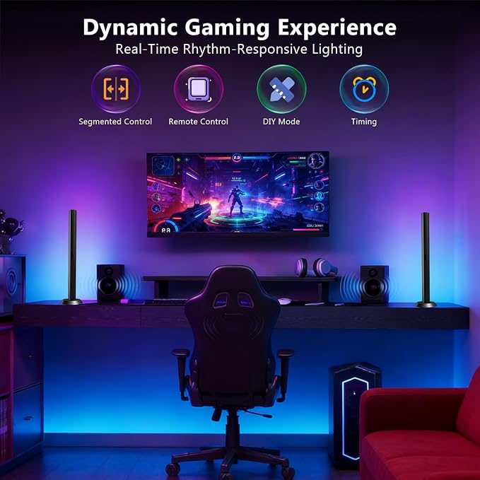DAYBETTER Smart LED Light Bars,RGBICWW TV Light Bar for Living Room,Gaming | Remote and App Control,Color Changing,Timing,TV Backlights with Scene and Music Modes,Multiple Placement Options,Black