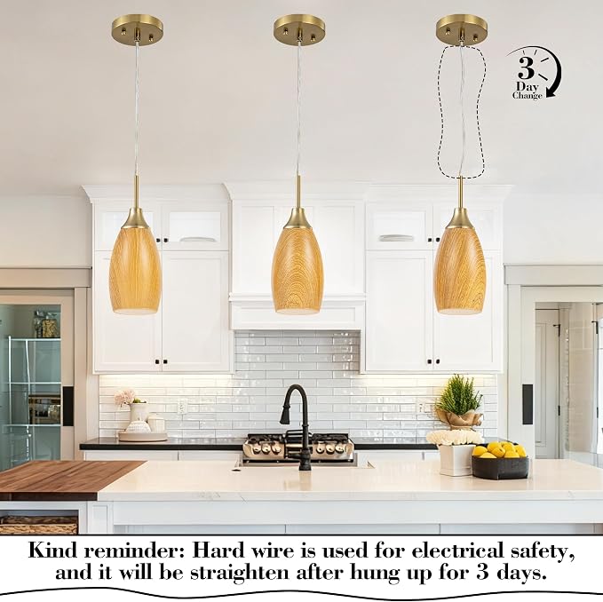 Viinew Mini Glass Pendant Light,4.72" Walnut Wood Grain Pendant Light | 1-Pack Handblown Art Oval Glass Hanging Pendant Light for Kitchen Island Dining Room Living Foyer Hallway Brushed Gold