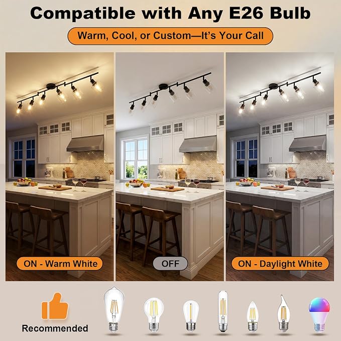 HiBay 6-Light Black Track Lighting Fixture Ceiling, Adjustable Spotlights | Rotatable & Flexible, Modern Farmhouse Industrial, for Kitchen, Living Room, Commercial Use, E26 Base