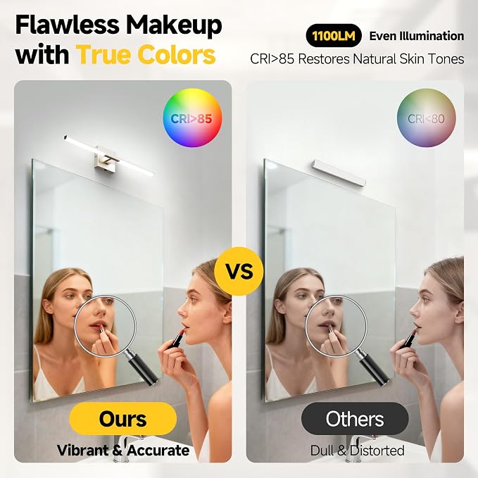 24 Inch Brushed Nickel Bathroom Vanity Light, Built-in Dimmer 2700K-6000K 1100LM LED, 360° Rotatable Bathroom Lights Over Mirror for Makeup, Shaving, Restroom, Powder Room ETL FCC