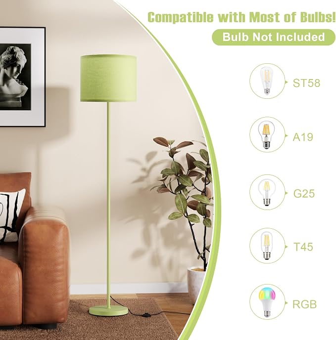 60'' Modern Floor Lamp with Shade, Tall Lamps for Living Room, Bedroom, Office, Dining Room, Light Green Lampshade(Without Bulb)