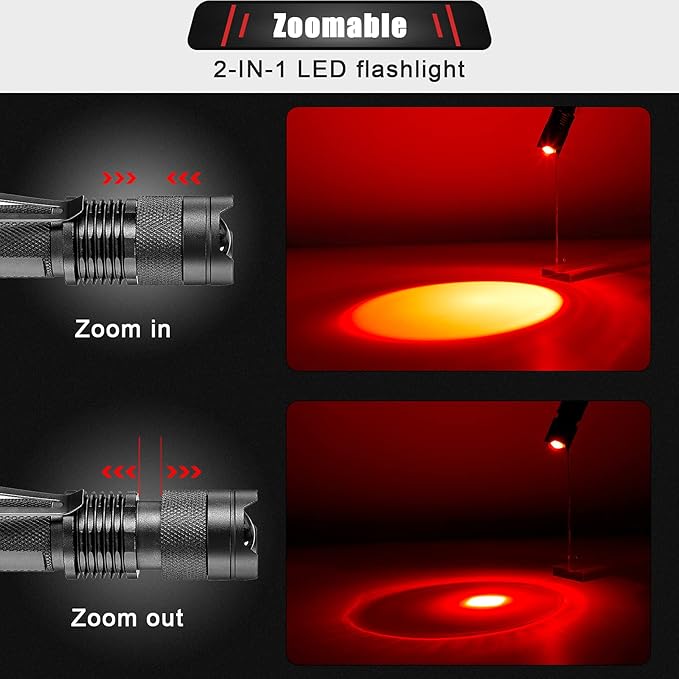 Honoson 6 Pieces Red Light Flashlight LED Single Mode Torch 1 Mode Scalable Red Lens Filter Flashlight for Night Astronomy Aviation Observation Beach Turtle Safe