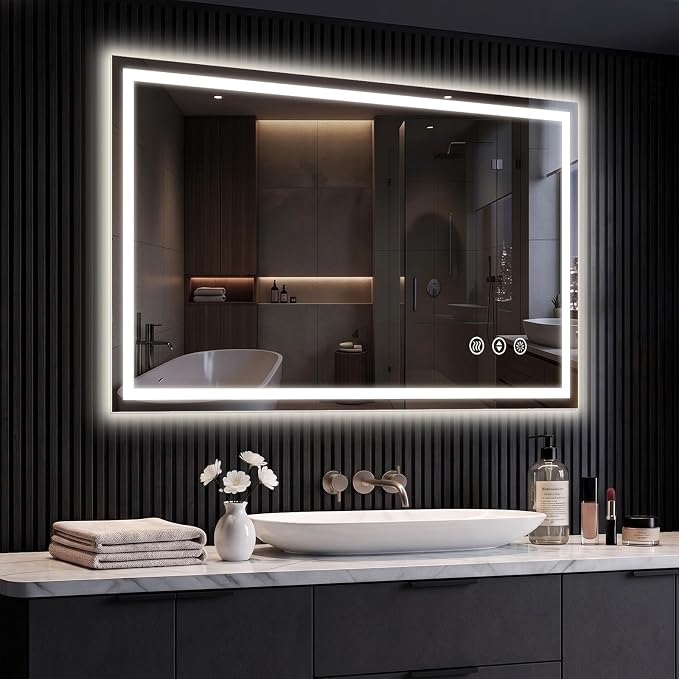 40x36 LED Bathroom Mirror with Anti-Fog, Backlit & Front Lit, Memory | Stepless Dimmable 3 Color CRI 95+ Shatterproof Tempered Glass ETL Listed for Safety Lighted Bathroom Vanity Mirror for Wall