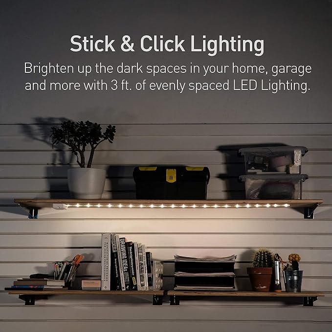 Luminoodle Under Cabinet Lighting - Click LED Light Strip for Shelves, Kitchen Cabinets, & Furniture, 1-Pack Includes Power Button & Tape Adhesive - Daylight White (5000K)