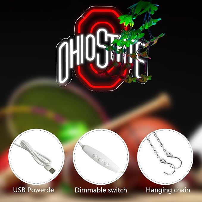 Ohio Football Neon Signs for Wall Decor，University Led Light Up Sign Suitable for Man Cave Dormitory Office Bar Pub Wall Art Gifts for Teen Boys Girls