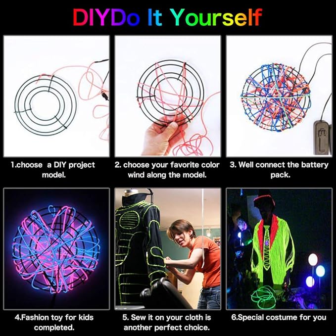 lychee 15ft EL Wire Neon Glowing Strobing Electroluminescent Light El Wire w/Battery Pack for Parties, Halloween Decoration (Orange)
