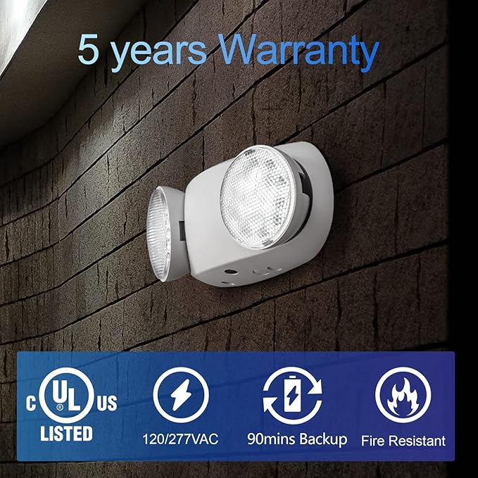GZRUIYANG Emergency Lights with Battery Backup, 6 Pack Emergency Light, LED Commercial Emergency Lights, UL Listed, AC 120/277V, Hardwired Emergency Exit Light Fixtures for Business - (White)