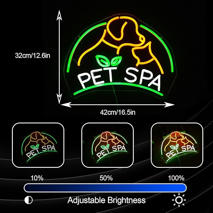 Pet SPA Neon Sign Dog And Cat LED Neon Light for Wall Decor Dimmable USB Powered Animal SPA for Pet Shop Pet Beauty Salon Pet Grooming Home Decor