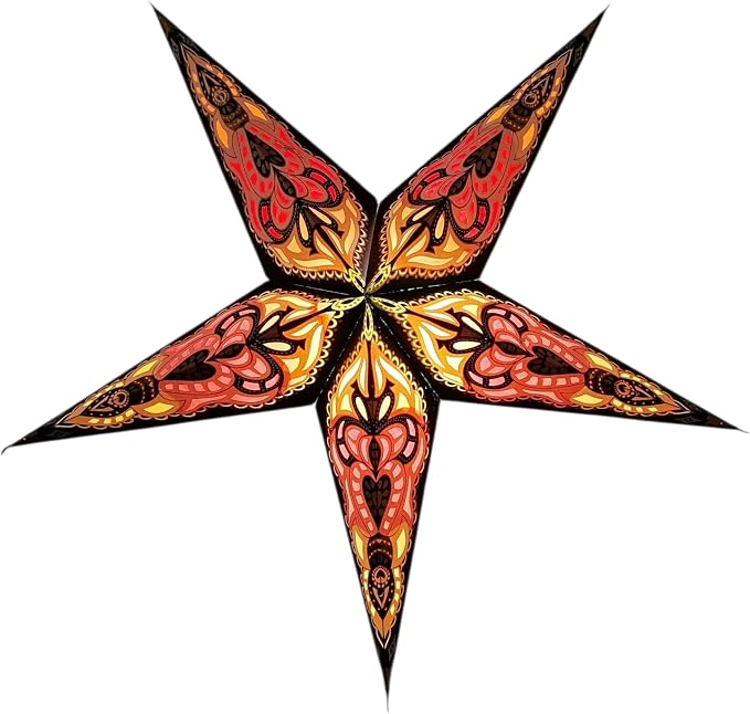 Lantern Lampshade Paper Star Light Shades Large 60cm Hanging Decorations for Christmas Wedding Home Decoration Birthday Party Foldable 5 Pointed Star (Glitter Black, Yellow, Red)