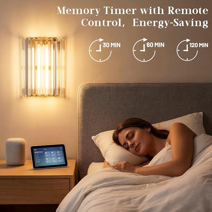 Gold Battery Operated Wall Sconces Set of Two, Crystal Wireless Wall Lights with Remote, Rechargeable Cordless Wall Lamps 12 RGB and 3 CCT Dimmable Decor for Bedroom Living Room Hallway