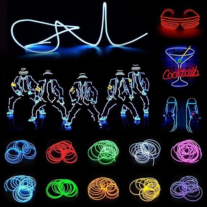 JIGUOOR EL Wire Battery Pack 9.8ft / 3m Bright Neon Light Strip 360° Illumination Neon Tube Rope Lights for DIY, Festival, Party Decoration, Pub, Halloween, Chrismas (9.8ft / 3m, Orange)