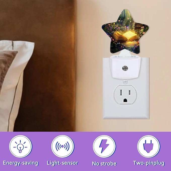 Energy Efficient Nightlights Plug In Wall, Forest Book Night Light for Kids Bedroom Decorative, Garden Wildflower Butterlies Dusk-To-Dawn Sensor Sleep Friendly Lamp for Nursery Bathroom Basement