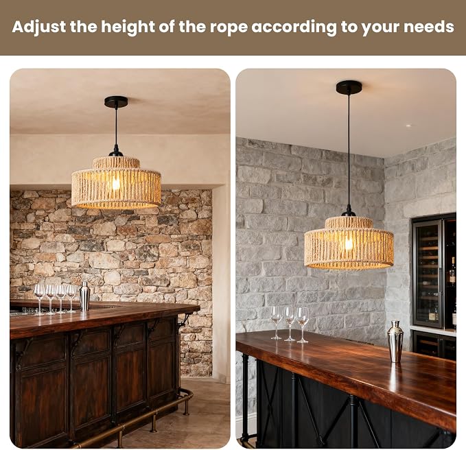 Rattan Pendant Light Set of Two,12.6 Inch Boho Kitchen Island light Fixtures,Handmade Woven Hanging Lamp,Wicker Small Chandelier,Coastal Hanging Lights for Bedroom Kitchen Restaurant Hallway Foyer