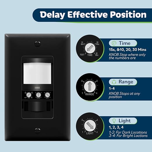 TOPGREENER in Wall PIR Motion Sensor Light Switch, Need Neutral Wire, 2Pack | Single Pole Occupancy Sensor Switch, On/Off Override, 4A,500W, Motion-Activated Switch,Wall Plate Included,UL-listed,Black