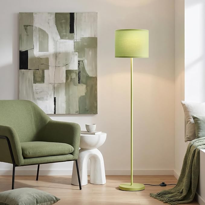 60'' Modern Floor Lamp with Shade, Tall Lamps for Living Room, Bedroom, Office, Dining Room, Light Green Lampshade(Without Bulb)