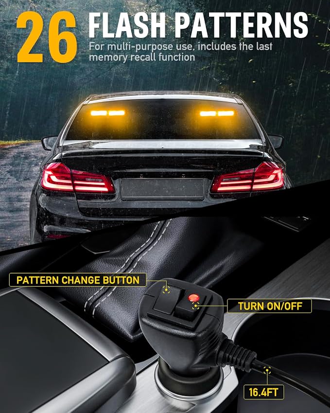 HLauto 1002L Emergency Strobe Traffic Advisor Light Bar: 40LED Dash Safety Warning Flashing Front/Rear Windshield Visor Light for Construction Vehicle, Trucks (2x10.7inch, Amber)
