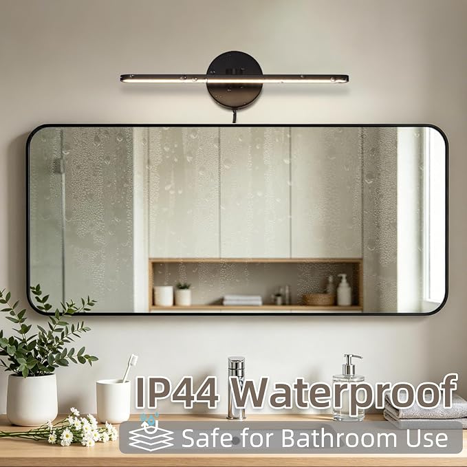 16" Plug in Bathroom Light Fixtures,Vanity Lights Bar,Picture Light | Modern Black,Non-Dimmable,3000K,with Switch,Indoor,Piano lamp,LED,Over Mirror,Wall Lights,for Bedroom/Art/Poster/Cabinet