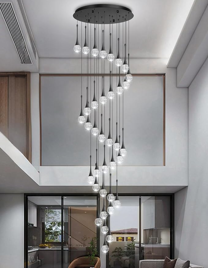36 Light Modern Glam Crystal Chandelier for High Ceiling LED Dimmable Ceiling Pendant Light Staircase Foyer Enterway Living Room Chandelier Lighting Antique Black