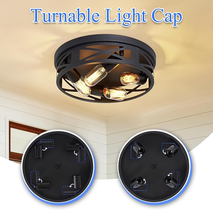 SKEJAO Flush Mount Ceiling Light Fixture,Ceiling Light Fixture for Hallway, Black Hallway Light Fixtures Ceiling,Light Fixtures Ceiling Mount for Kitchen,Farmhouse,Hall (1 Pack) (13.98 inch)