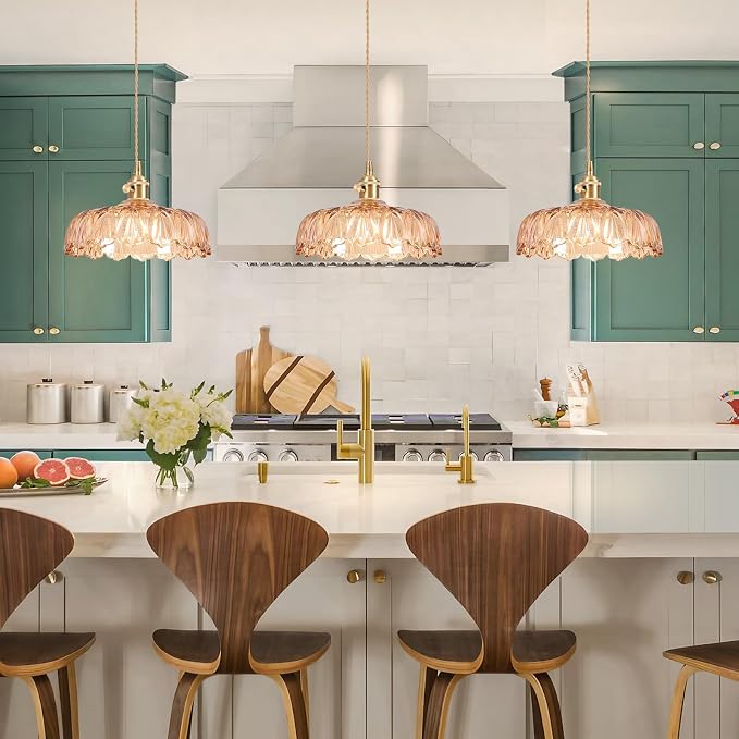 Pendant Light Fixtures,Finish Ceiling Hanging Lamp 9.4" E26 Vintage Green Glass Hanging Pendant Lights for Bedroom Living Room Hallway