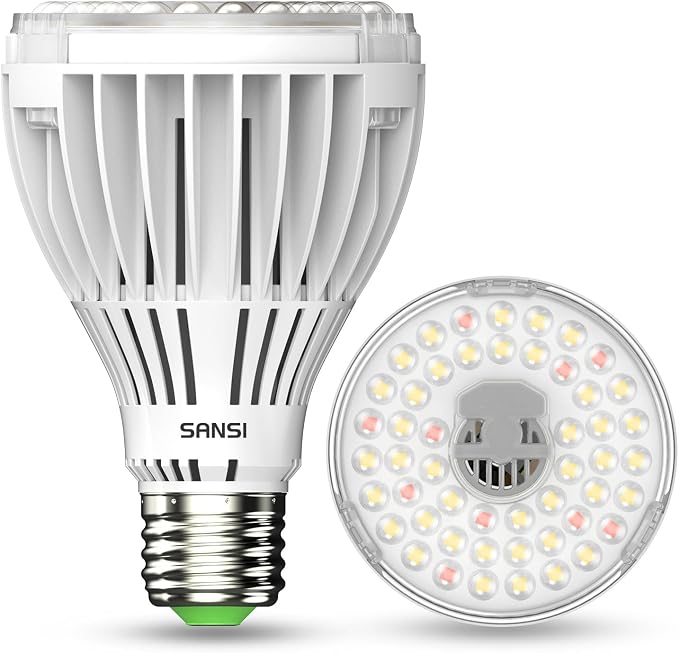 SANSI 300W Equiv. Full Spectrum LED Grow Light Bulb 5000K+660nm E26 Base | PAR25 30W Daylight White Grow Bulb for Indoor Plants, 25,000 Hours Lifespan Plant Light with E26 Base, Non-Dimmable