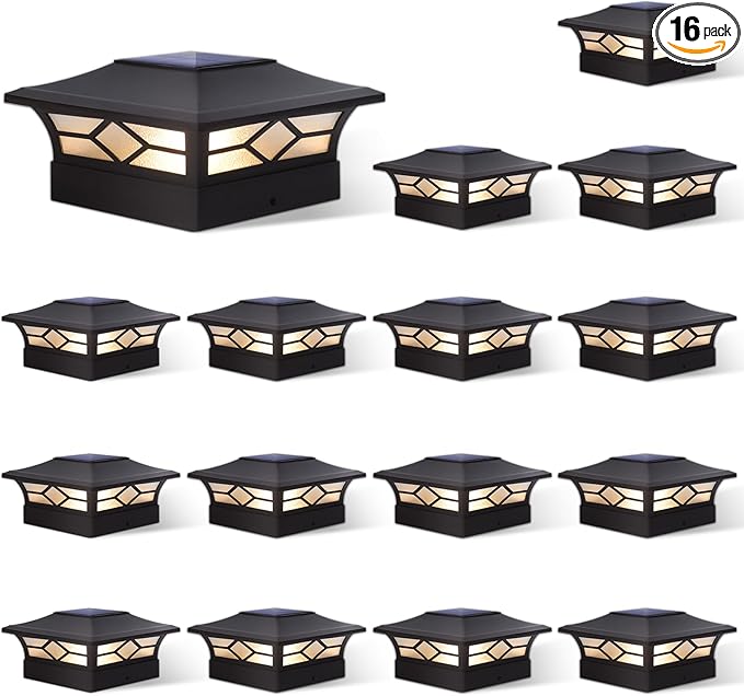 Solar Post Cap Lights Outdoor 16pack, Waterproof Solar Powered Deck Fence Post Lights for 4x4 Wood/Vinyl Posts, Solar Outdoor LED Light with Cool/Warm Lighting Decorate Garden Patio Porch…