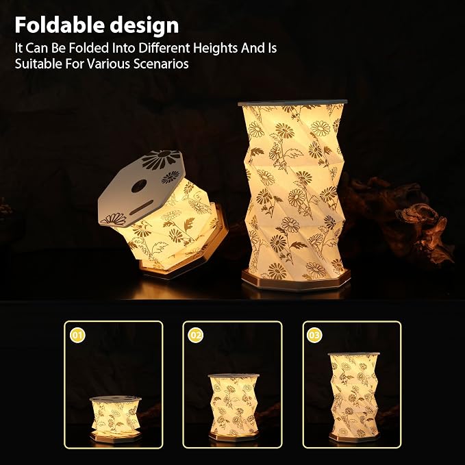 Birthday Flower Folding Lamp, Paper Lantern Lights, Japanese Gifts | Rechargeable Paper Light, Elegant Gift Box – Ideal Anniversary, Birthday Gift for Women, Mom, Grandma-White Daisy