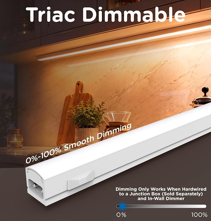 Under Cabinet Lighting Plug in, Dimmable 3CCT 3000/4000/5000K AC120V Super Bright Ultra Slim Linkable LED Counter Lights for Kitchen, Shelf, Closet, Cupboard, White (1, 10 Inch)