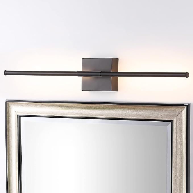 JONATHAN Y Makena 28" 1-Light LED Wall Sconce, Black | Dimmable, Modern, Integrated 12W, Hardwired, Sleek Metal, Ambient, Bathroom Mirror, Bedroom, Hallway, Vanity Mount