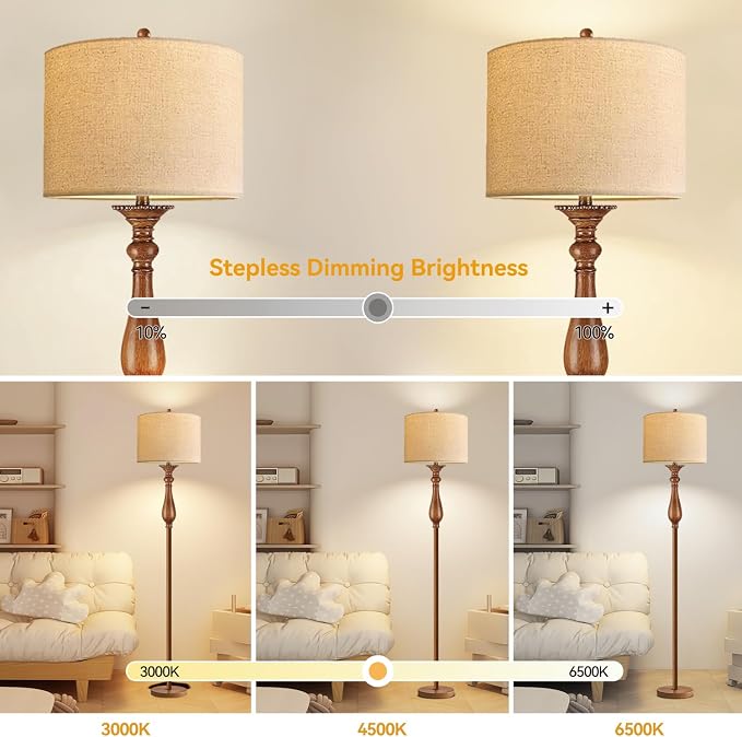 AHDWDW Floor Lamp for Living Room Bedroom,Mid-Century Modern Floor Lamp with Fabric Shade,Farmhouse Boho Floor Lamps with Remote,Dimmable & Adjustable Color Temperature Standing Tall Lamp for Corner