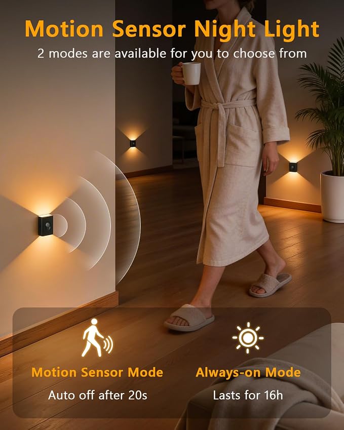WILLED Rechargeable Motion Sensor Stair Lights Indoor, Magnetic Night Light | Mini Warm White Wireless LED Hallway Light with 3-in-1 Charging Cable for Stairway, Bathroom, Bedroom, Kitchen & Closet