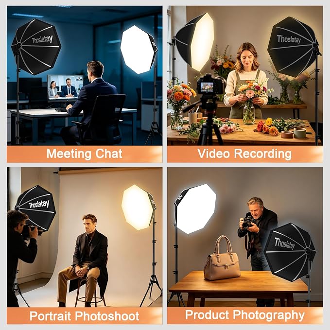 Octa Softbox Lighting Kit 2pack,Thoslatay 20in Soft Box Upgrade85W 2700-6400K 100V-240VLED Bulbs Professional Photography Light Kit,Photo Studio Lights for Photoshoot/Video Recording
