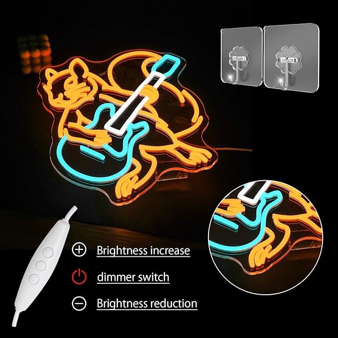 Squirrel Guitar Neon Sign for Wall Decor Beer Bar Guitar Neon Light, USB Powered Orange Squirrel Music Led Light Sign for Bar Live Music,Man Cave,Home, Party,Office, Bedroom