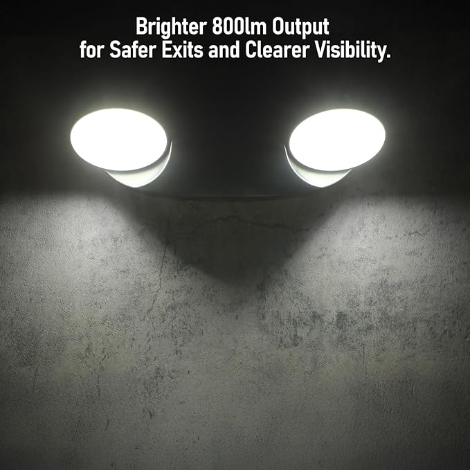 TORCHSTAR LED Emergency Light with Battery Backup, 800lm High Output, UL Listed, AC 120-277V, Commercial Emergency Lighting with Two Adjustable Heads, Hardwired Exit Light Fixtures, Black, Pack of 2