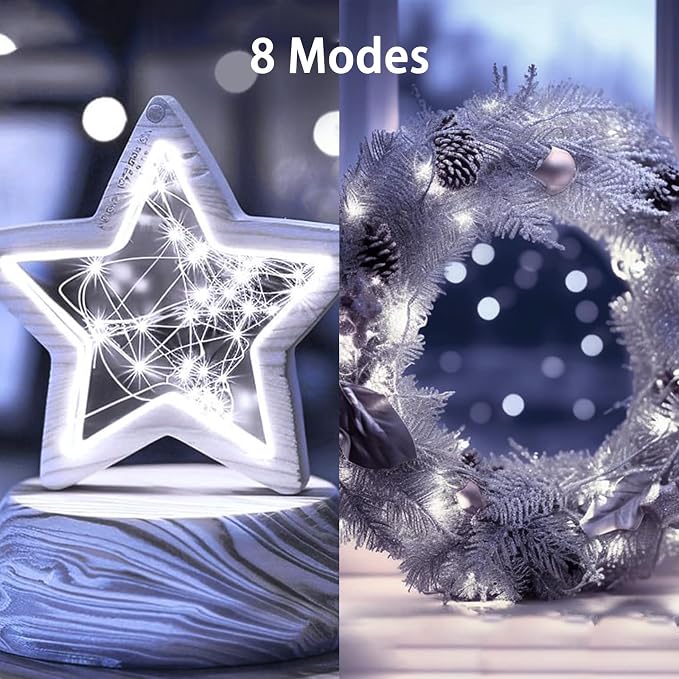 8 Pack Fairy Lights Battery Operated Twinkle Lights Remote Cool White | Total 160FT 480LED String Light, Timer & 8 Modes, Memory, Dimmable, Waterproof Battery Lights Indoor Outdoor Christmas Decor