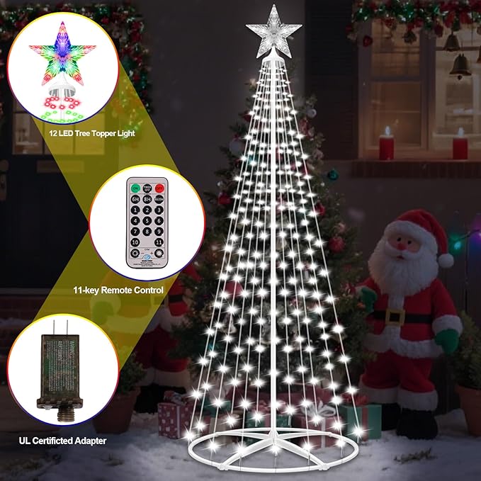 Prelit Christmas Cone Tree with Lights, 5FT 204 LEDs Small Christmas Tree Light with Remote Control, Timer, 11 Lighting Modes, Artificial Outdoor Christmas Tree for Yard Porch Lawn Decorations