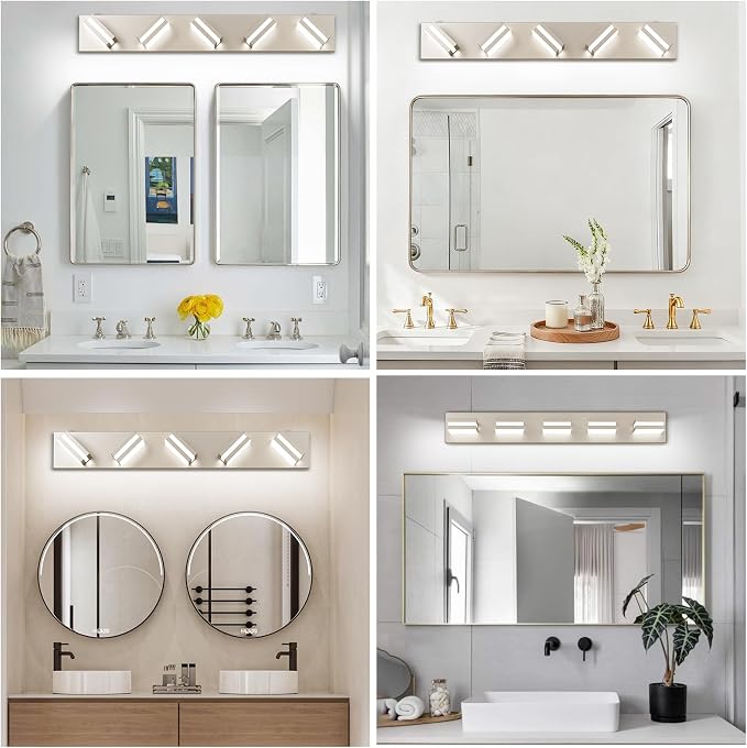 Bathroom Lights Fixtures Over Mirror, 360°Rotate Modern LED Vanity Lights for Bathroom, 40W Dimmable & High CRI Acrylic Wall Lighting, No Assembly Required (Brushed Nickel, 5-Light, 30 Inch)