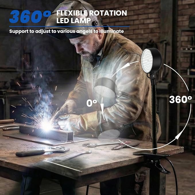 15W Clamp Light,6000k LED Work Light with Flexible&Strong Clip,LED Machine Light with Flexible Gooseneck,Shop Tool Lamp for Work Bench,lathe,Sewing Machine,Grill,Shop,Industrial Lighting