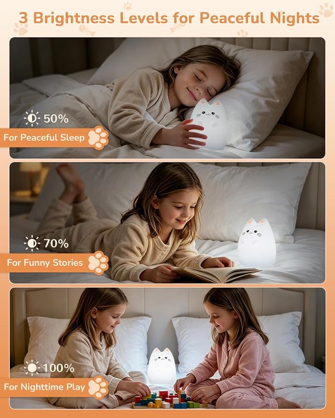 Night Light for Kids, LED Cat Squishy Animal Lamp for Baby, Soft Silicone Dimmable Bedside Touch Light with Timer, Battery Rechargeable Nightlight Girls Gifts Cute Room Decor 4.80 x 4.80 x 5.91 in