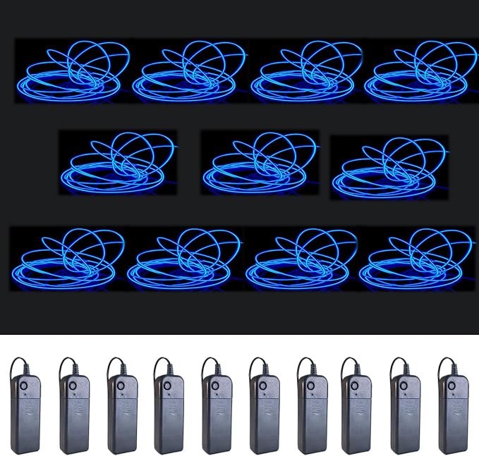 MaxLax EL Wire Blue 10-Pack, 9ft/2.75m Neon Light Wire with Noise Reduction and Battery Pack…