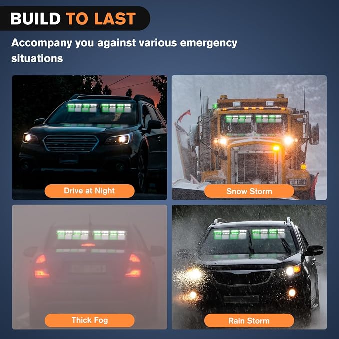 Nilight 32LED Green White Emergency Dash Strobe Lights with Controller | Suction Cups Warning Hazard Interior Front/Rear Windshield Deck Split Light Bar for Trucks Construction Vehicles