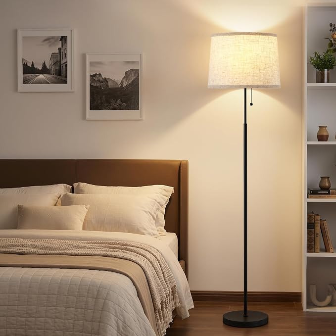 Floor Lamps for Living Room & Bedroom, 60" Modern Tall Standing Lamp, 3CCT | Lamps for Office, Classroom, Bedside, Linen Lampshade, Pull Chain Switch, Modern Design, Anti-glare Lighting, Easy Assembly